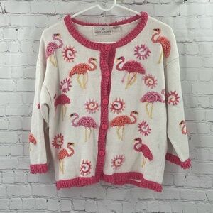 Jane’s Closet Ramie Large Flamingo Pink 3/4 Sleeve Vintage Tropical Button Up